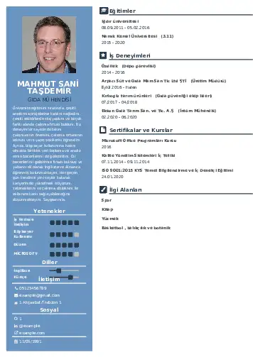 Gıda Mühendisi CV Örnekleri cv indir